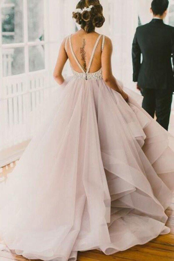 2024 A line Scoop Neckline Organza Long Custom Affordable Open Back Wedding SRS10002