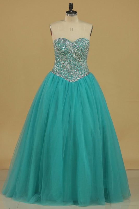 Sweetheart Beaded Bodice Quinceanera Dresses Ball Gown Floor Length Tulle