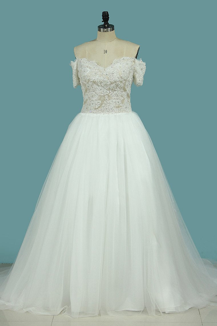 A Line Covered Button Wedding Dresses V Neck Tulle With Applique