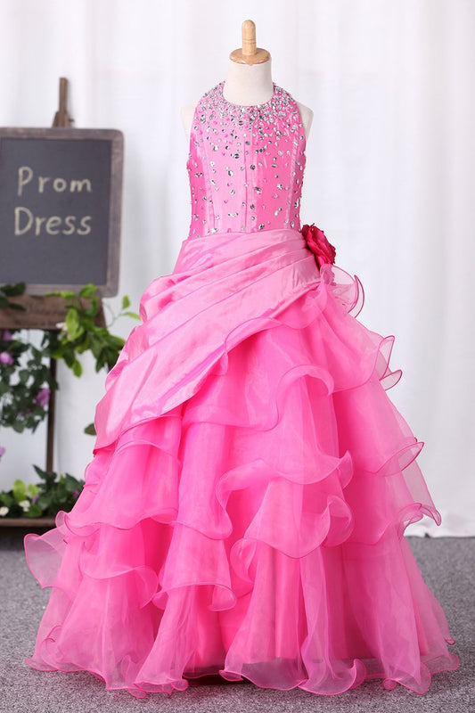 2024 Ball Gown Halter Flower Girl Dresses Floor Length Organza