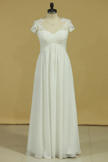 2024 Plus Size Scoop A Line Wedding Dresses Chiffon With Applique