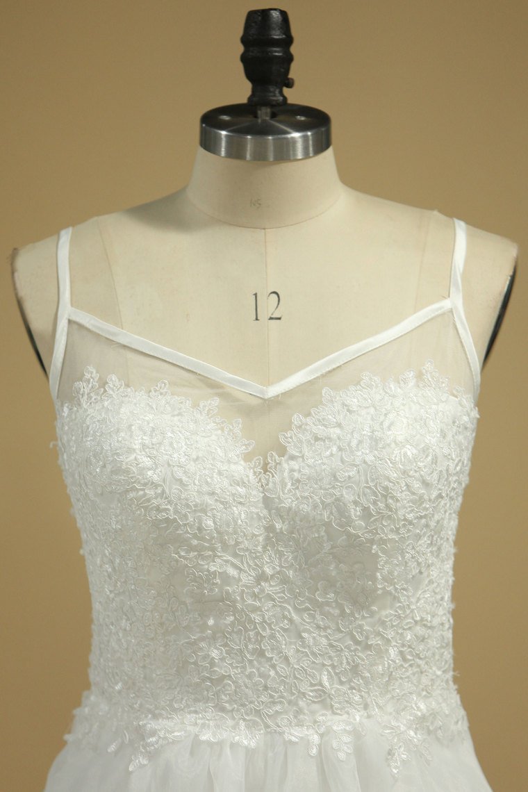 Spaghetti Straps A Line Wedding Dresses Organza With Applique