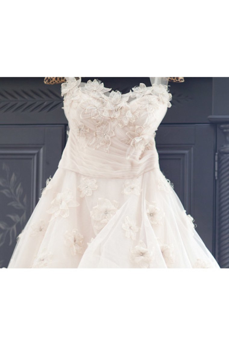 Sweetheart Wedding Dresses A Line Tulle With Ruffles And Handmade Flowers