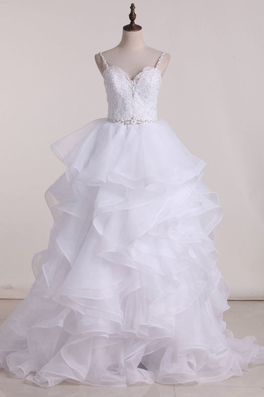 Spaghetti Straps Wedding Dresses A-LINE With Applique And Beads Tulle