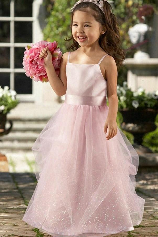 A-line Scoop Tulle Long Stunning Flower Girl Dresses