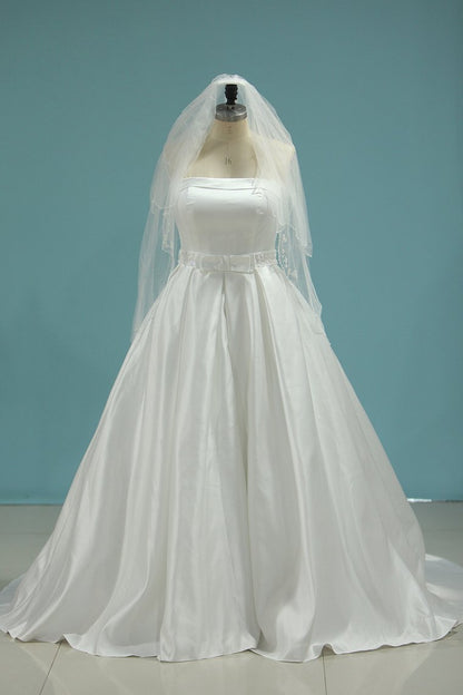 2024 Satin Strapless Beaded Waistline Wedding Dresses A Line Covered Button