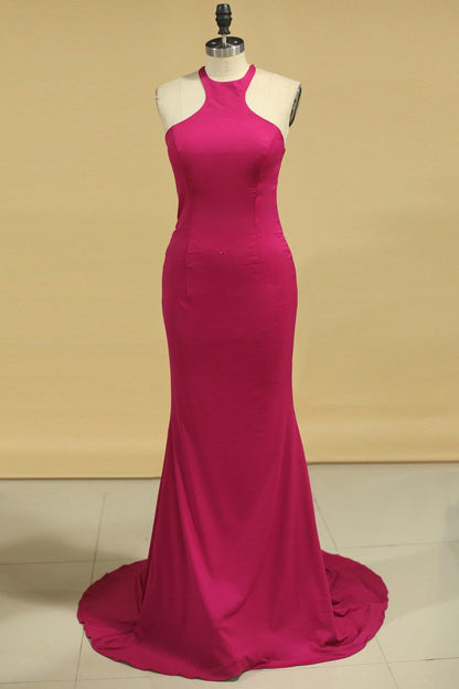 2024 Mermaid Scoop Spandex Evening Dresses Open Back