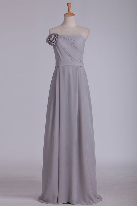 2024 Sheath Bridesmaid Dresses Strapless Chiffon With Handmade Flower