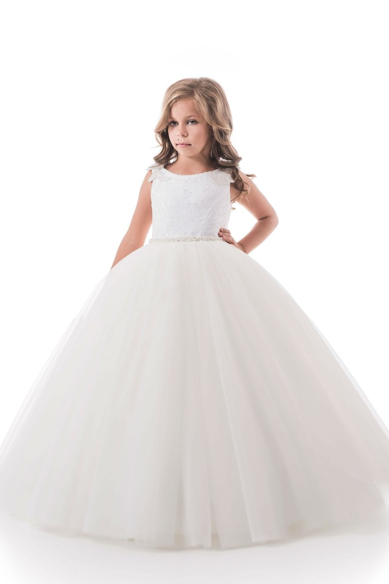 Open Back Scoop Flower Girl Dresses Ball Gown Tulle & Lace Floor Length