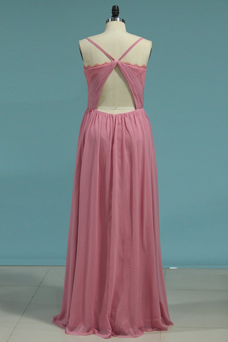 A Line Bridesmaid Dresses Spanghetti Straps Chiffon Floor Length