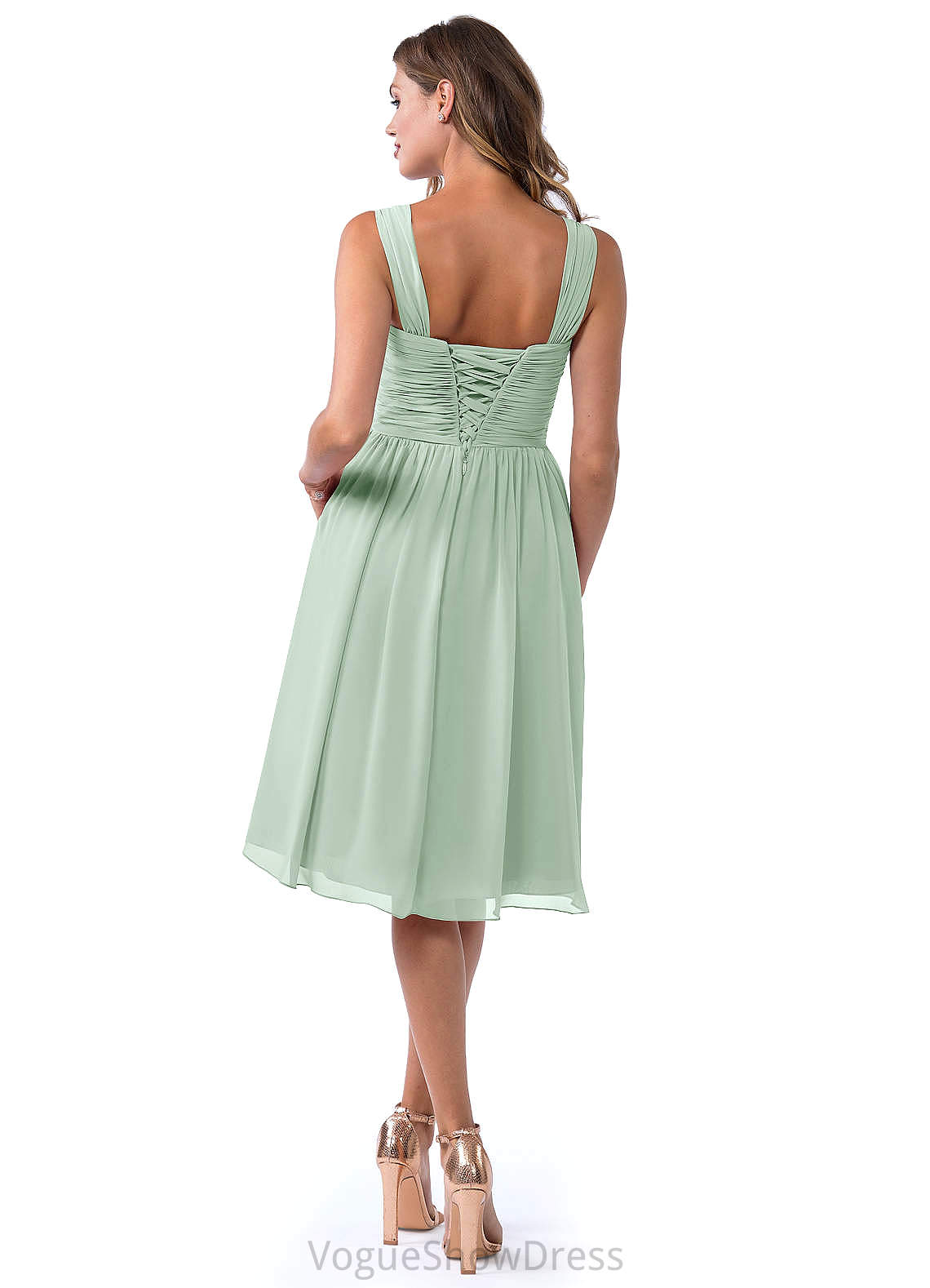 Summer Natural Waist Tea Length V-Neck Sleeveless A-Line/Princess Bridesmaid Dresses