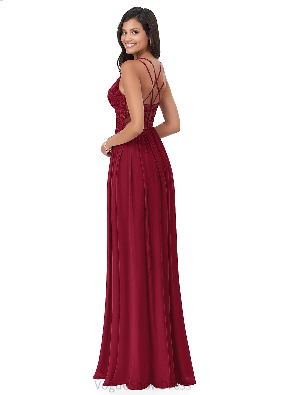 Vivian Floor Length Spaghetti Staps Natural Waist Off The Shoulder A-Line/Princess Sleeveless Bridesmaid Dresses