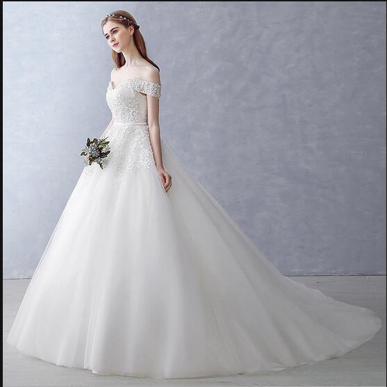 White Off-the-Shoulder Ball Gown Beads Sweetheart Floor-Length Wedding Dress JS751