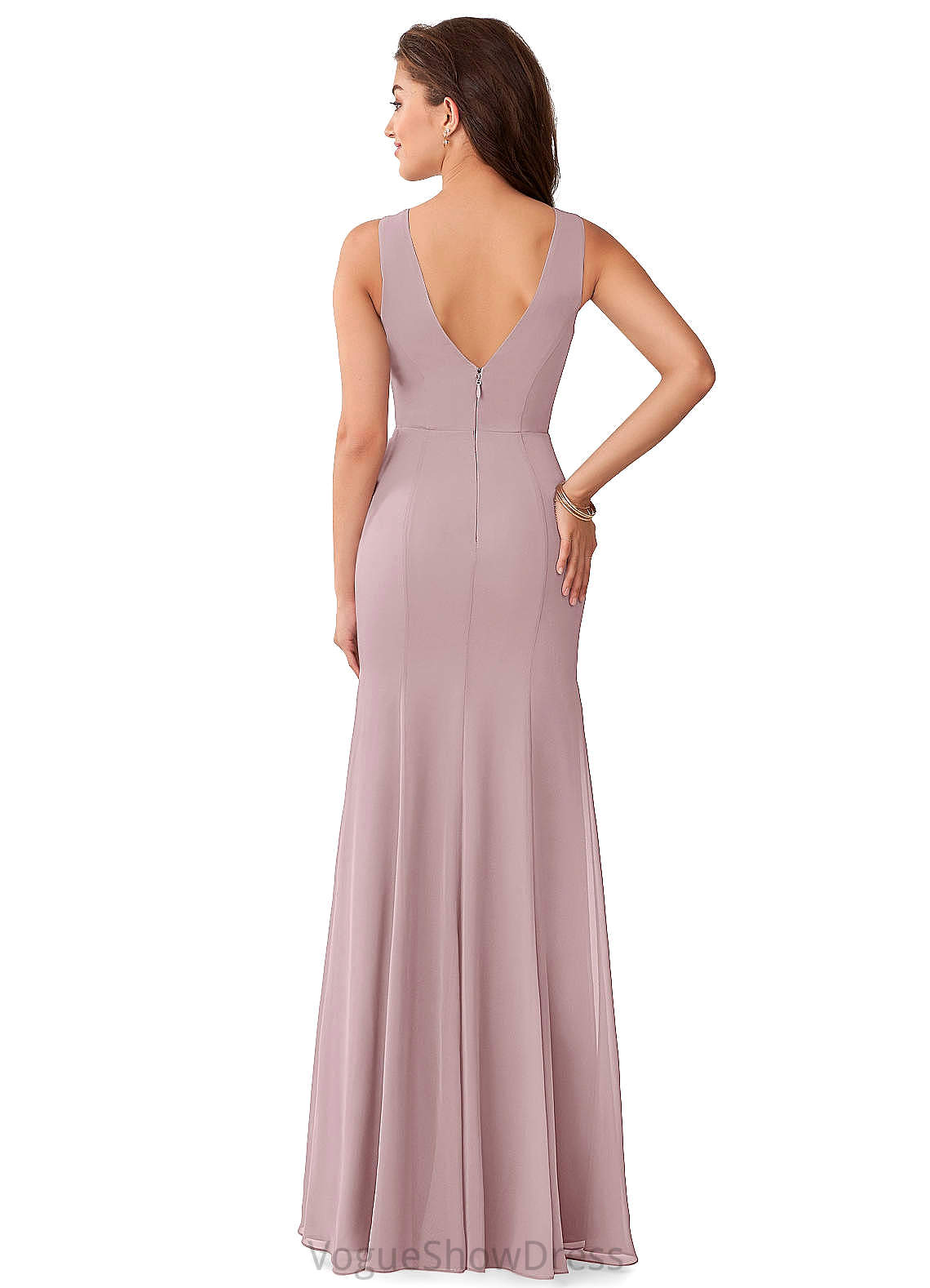 Tia Floor Length A-Line/Princess Sleeveless V-Neck Natural Waist Bridesmaid Dresses