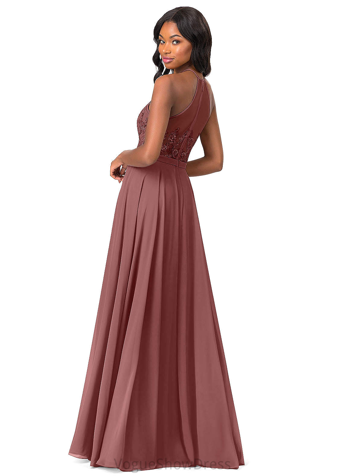 Xiomara Natural Waist Sleeveless Halter Floor Length A-Line/Princess Bridesmaid Dresses