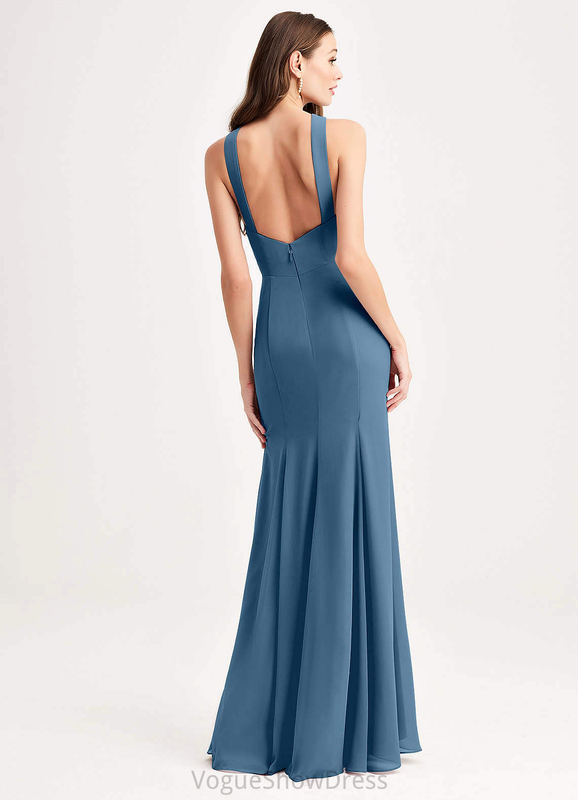 Suzanne Sleeveless Floor Length Sheath/Column Satin Spaghetti Staps Natural Waist Bridesmaid Dresses