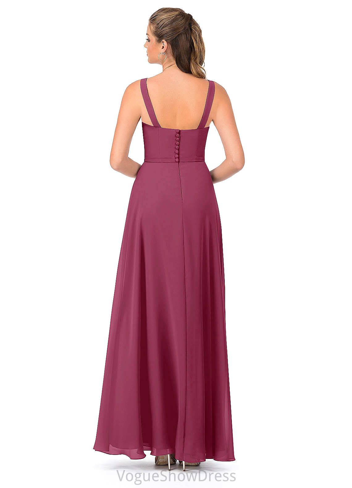 Taniya Short Sleeves Straps A-Line/Princess Floor Length Natural Waist Bridesmaid Dresses