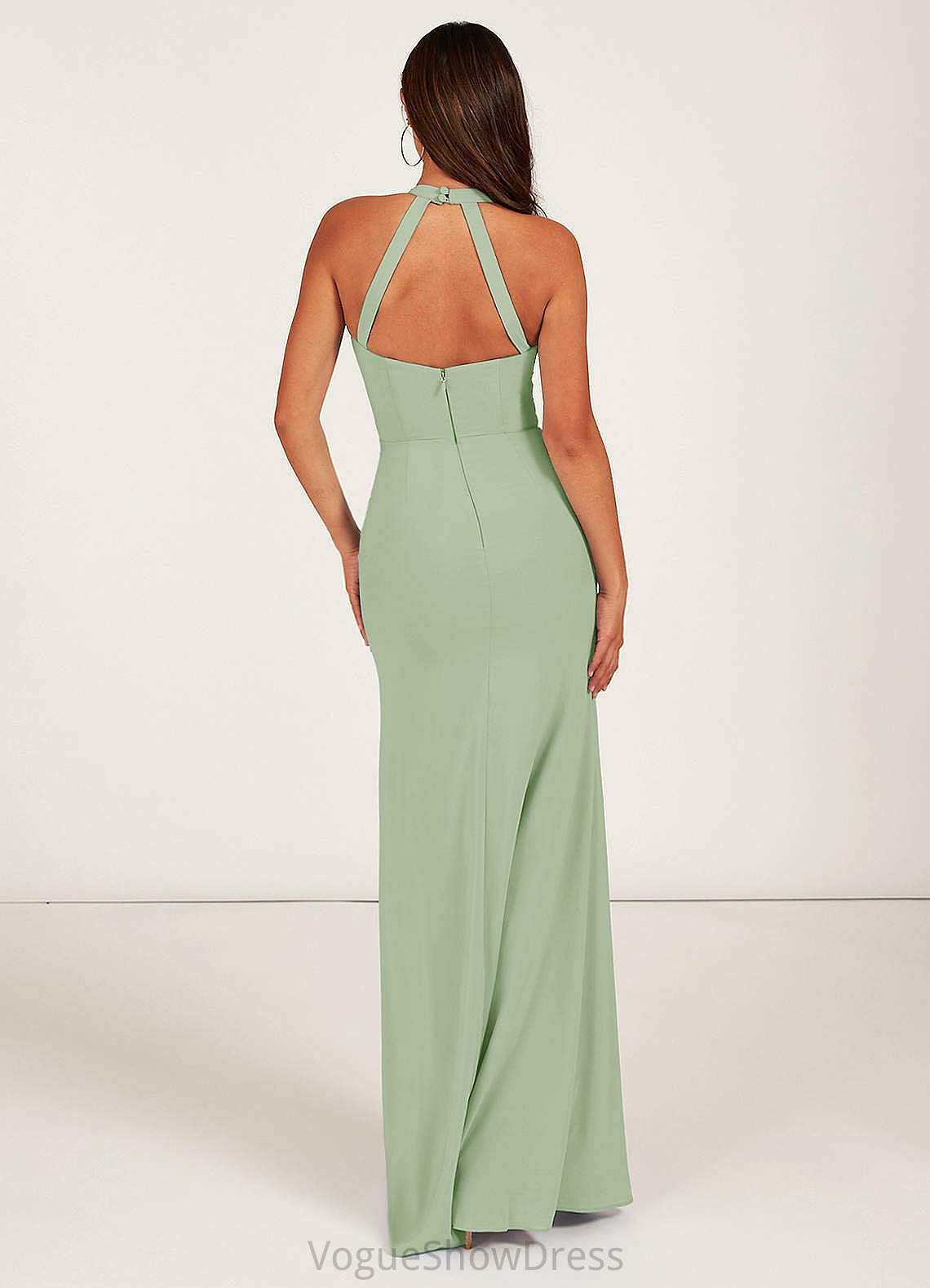 Judy Sleeveless Trumpet/Mermaid Spaghetti Staps Natural Waist Floor Length Bridesmaid Dresses