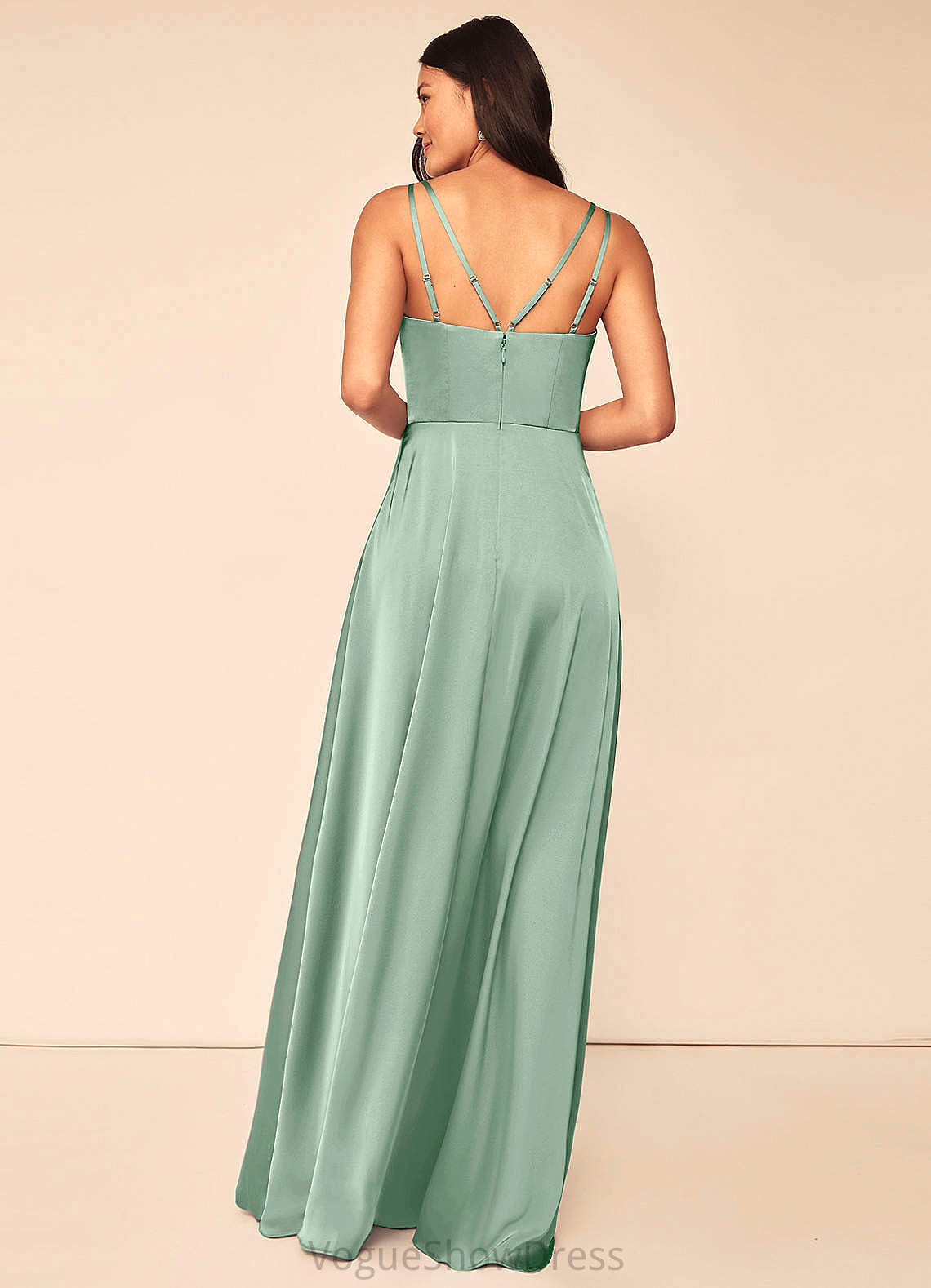 Tracy Floor Length V-Neck Natural Waist A-Line/Princess Tulle Sleeveless Bridesmaid Dresses