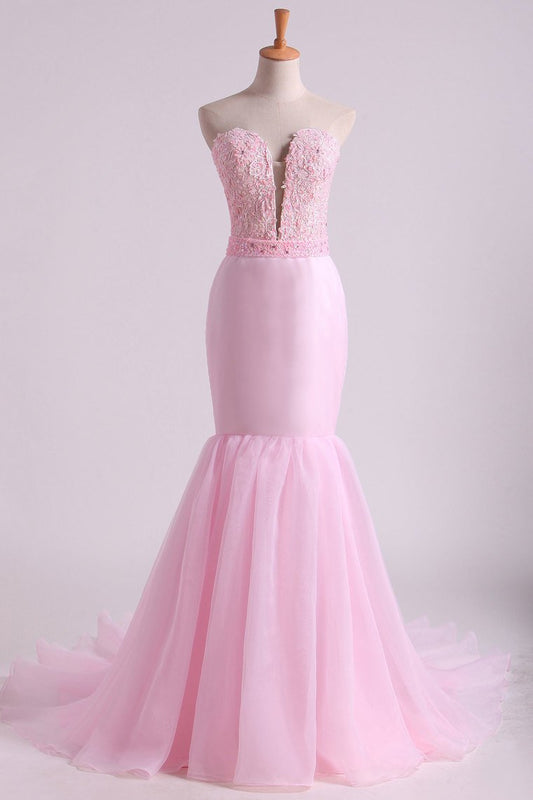 2024 Sweetheart Prom Dresses Mermaid/Trumpet With Applique Court Train