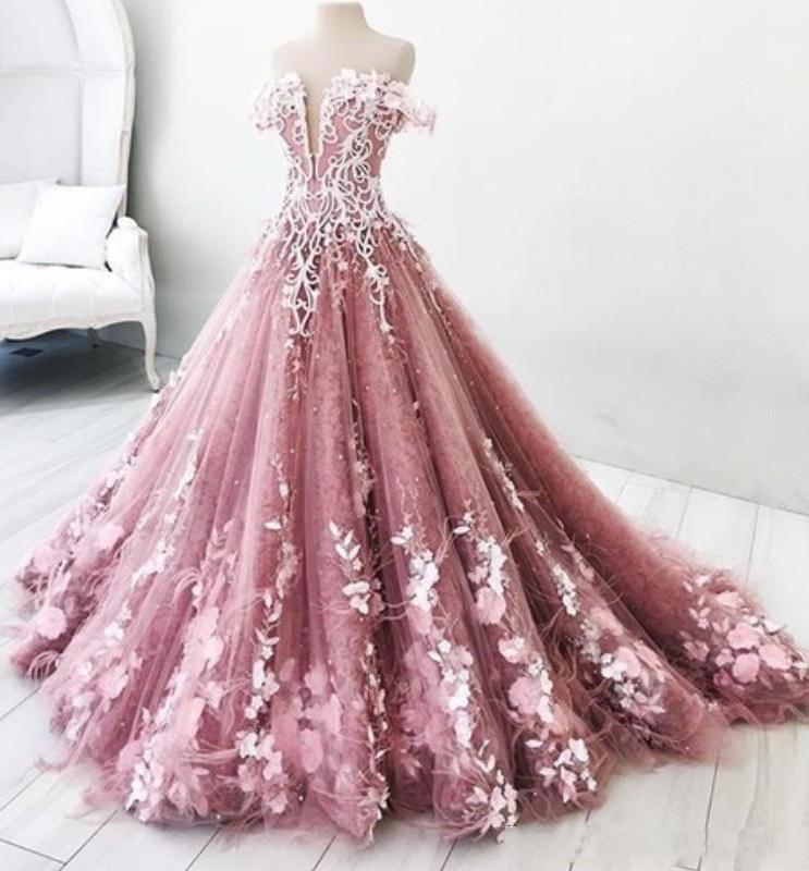 Ball Gown Off the Shoulder V Neck Tulle Lavender Beads Prom Dresses, Quinceanera Dresses SRS15562