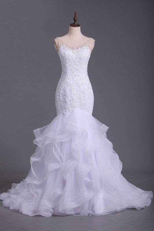 2024 V Neck Tulle With Applique And Beads Court Train Wedding Dresses