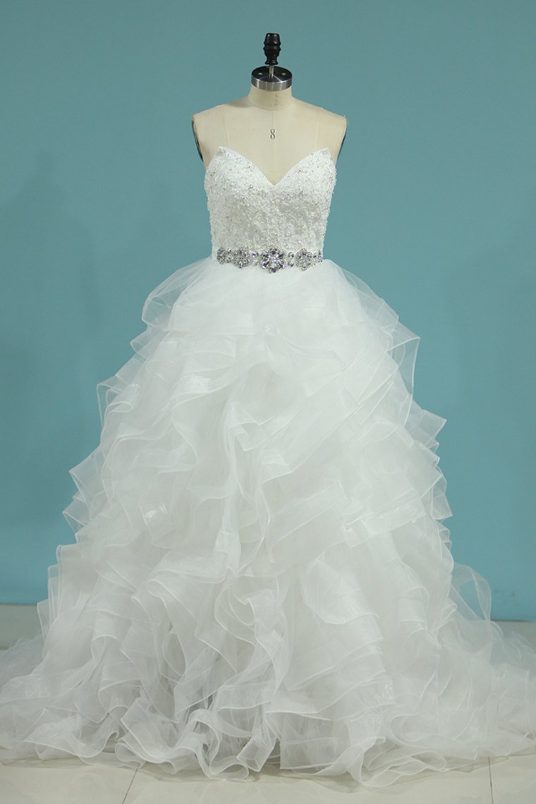 Sweetheart A Line Tulle Wedding Dresses With Applique And Sash