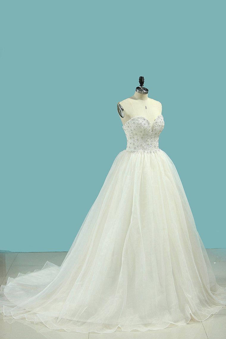 Sweetheart Beaded Bodice Organza Wedding Dresses A Line Floor Length