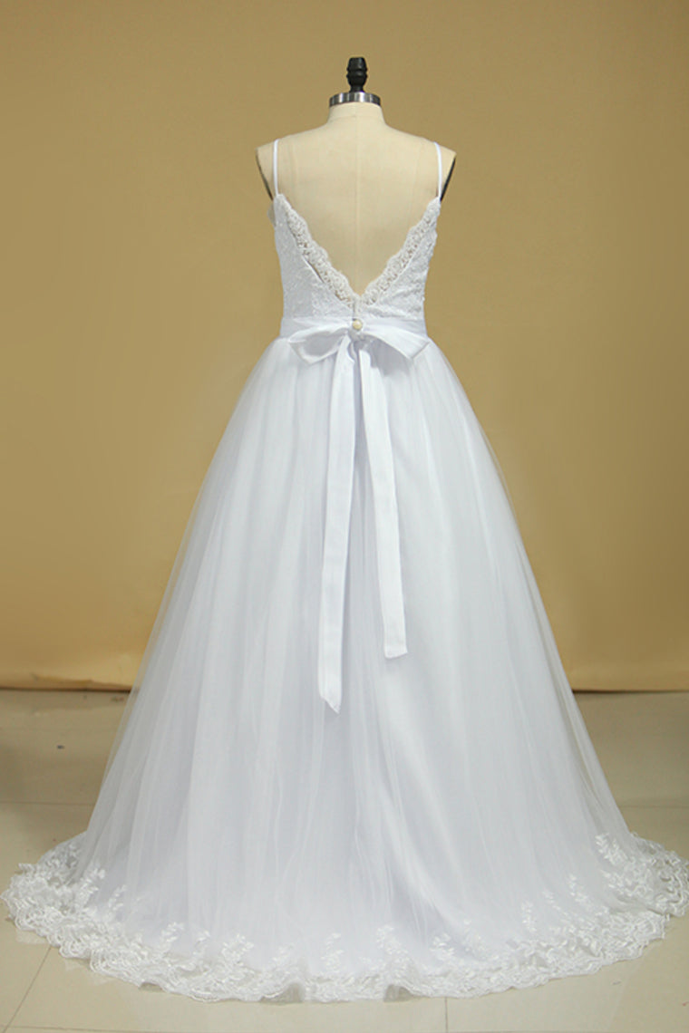 Wedding Dresses Spaghetti Straps Tulle With Applique And SJSPFGDEMAQ