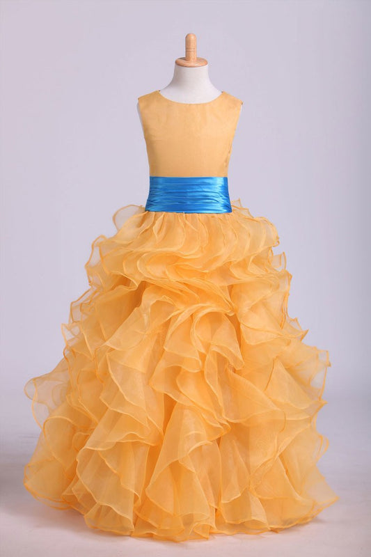 2024 Flower Girl Dresses Ball Gown Scoop Floor Length Organza