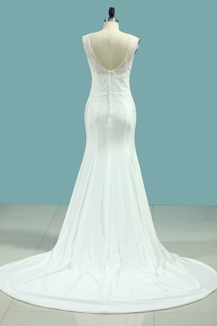 Wedding Dresses Scoop Mermaid With Applique Spandex