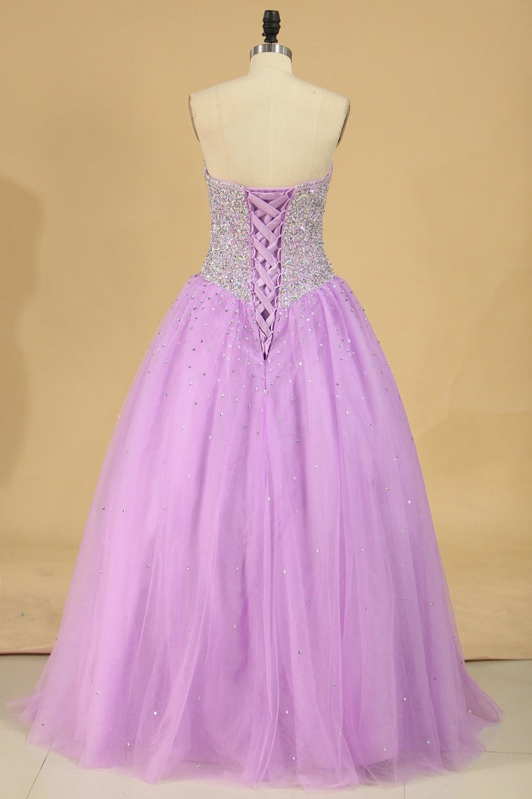 Ball Gown Quinceanera Dresses Sweetheart Beaded Bodice Floor Length Tulle