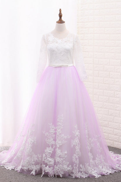 2024 A Line Long Sleeves Tulle Scoop Flower Girl Dresses With Applique And Sash