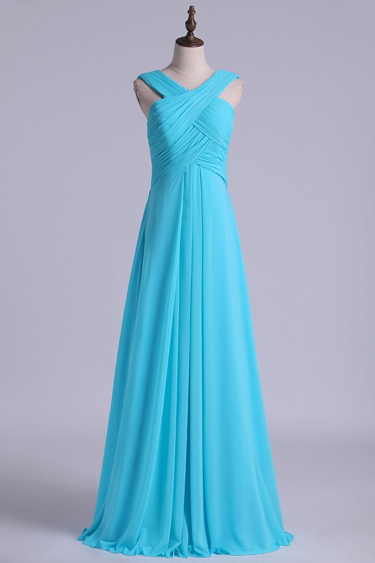 V-Neck Bridesmaid Dresses A-Line With Long Chiffon Skirt