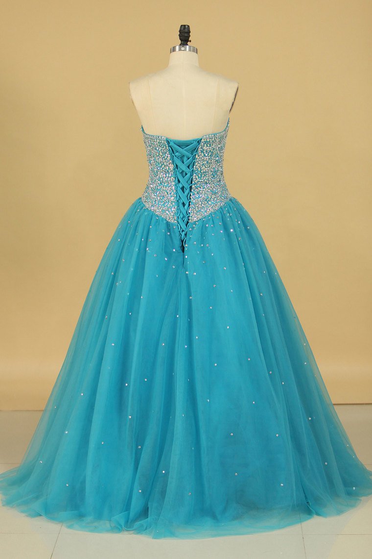 Ball Gown Sweetheart Beaded Bodice Quinceanera Dresses Tulle Floor Length