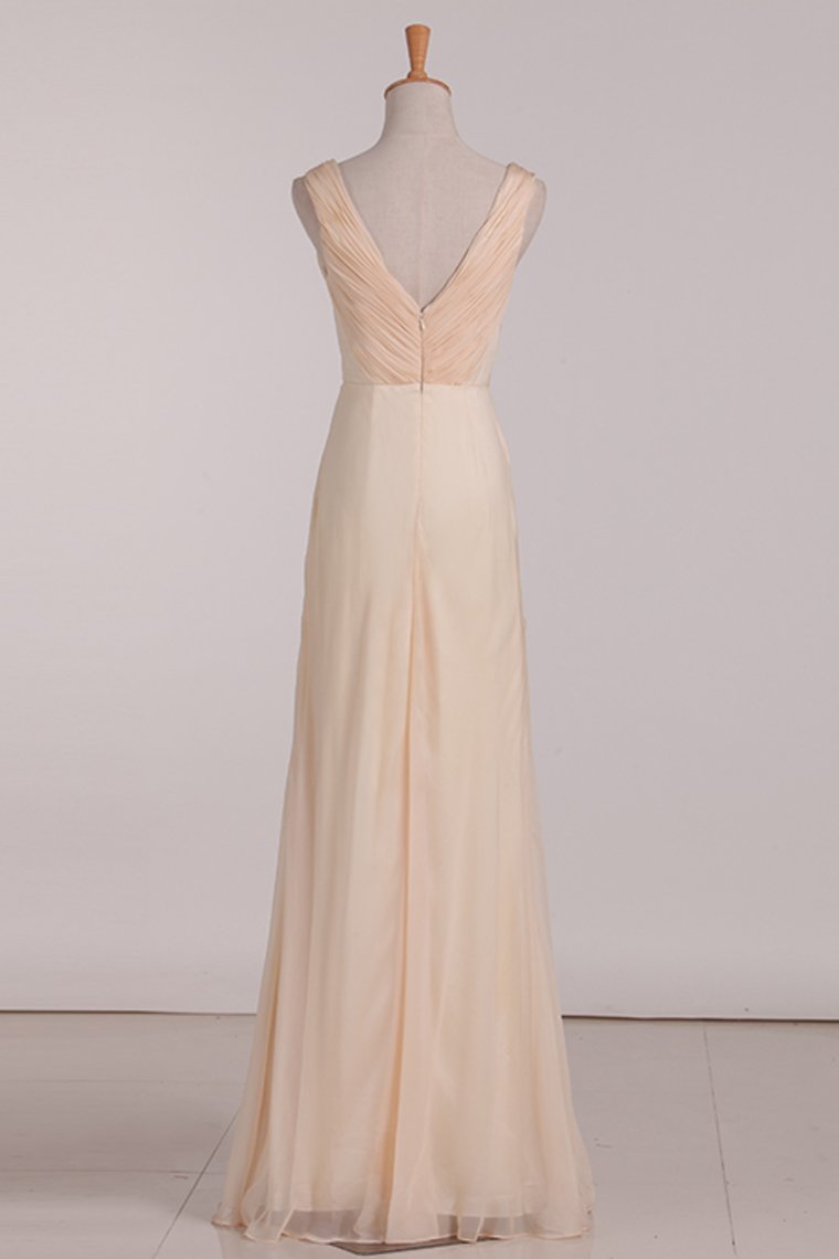 2024 Chiffon A Line V Neck Ruffled Bodice Bridesmaid Dresses Floor Length