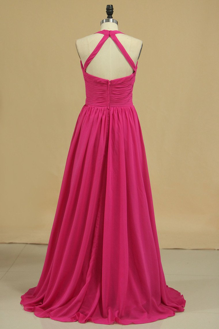 2024 Chiffon Bridesmaid Dresses A Line Halter With Ruffles Floor-Length