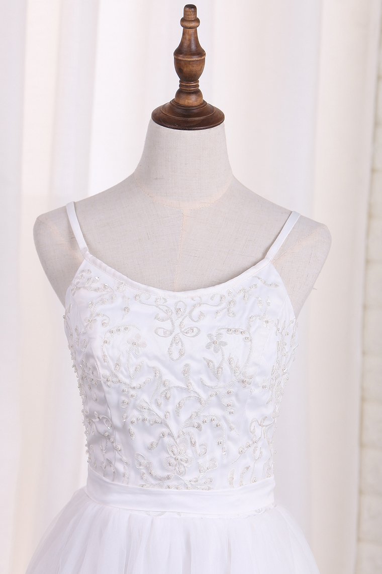 Spaghetti Straps A Line Bridesmaid Dresses Tulle With Embroidery And Beads