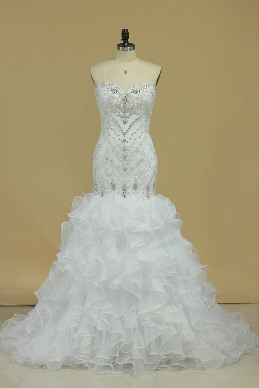 2024 Sweetheart Wedding Dresses Beaded Bodice Organza Chapel Train