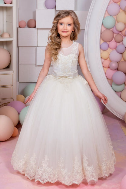 2024 Ball Gown Flower Girl Dresses Scoop Tulle With Applique And Sash