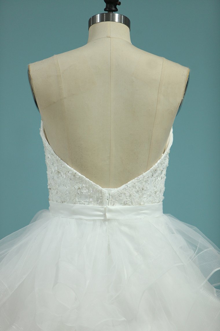 Sweetheart A Line Tulle Wedding Dresses With Applique And Sash