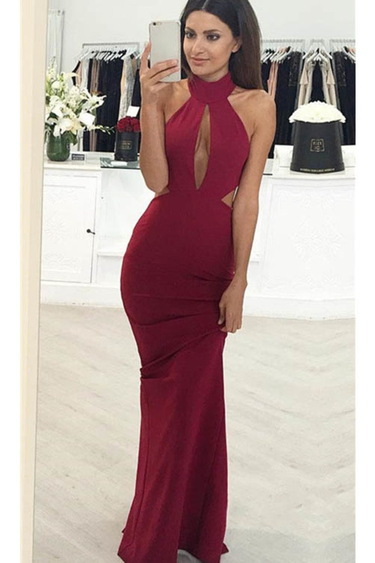 2024 Evening Dresses High Neck Mermaid Spandex Zipper Up Sweep Train