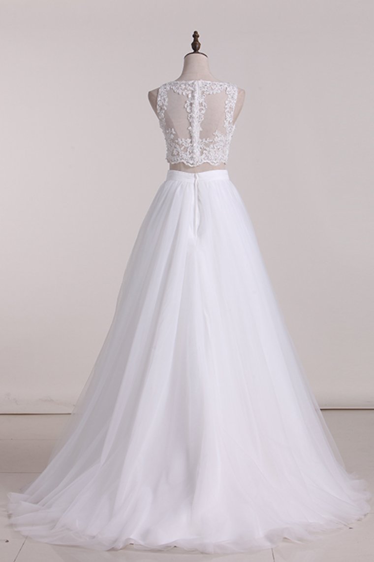 2024 Two-Piece Scoop A Line Wedding Dresses Tulle With Applique