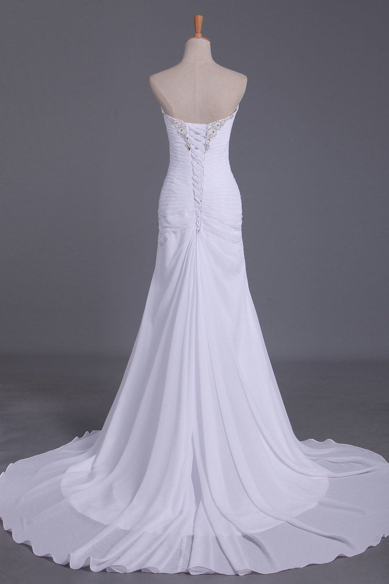 Wedding Dresses Sweetheart Sheath With Beads And Ruffles Chiffon Court Train