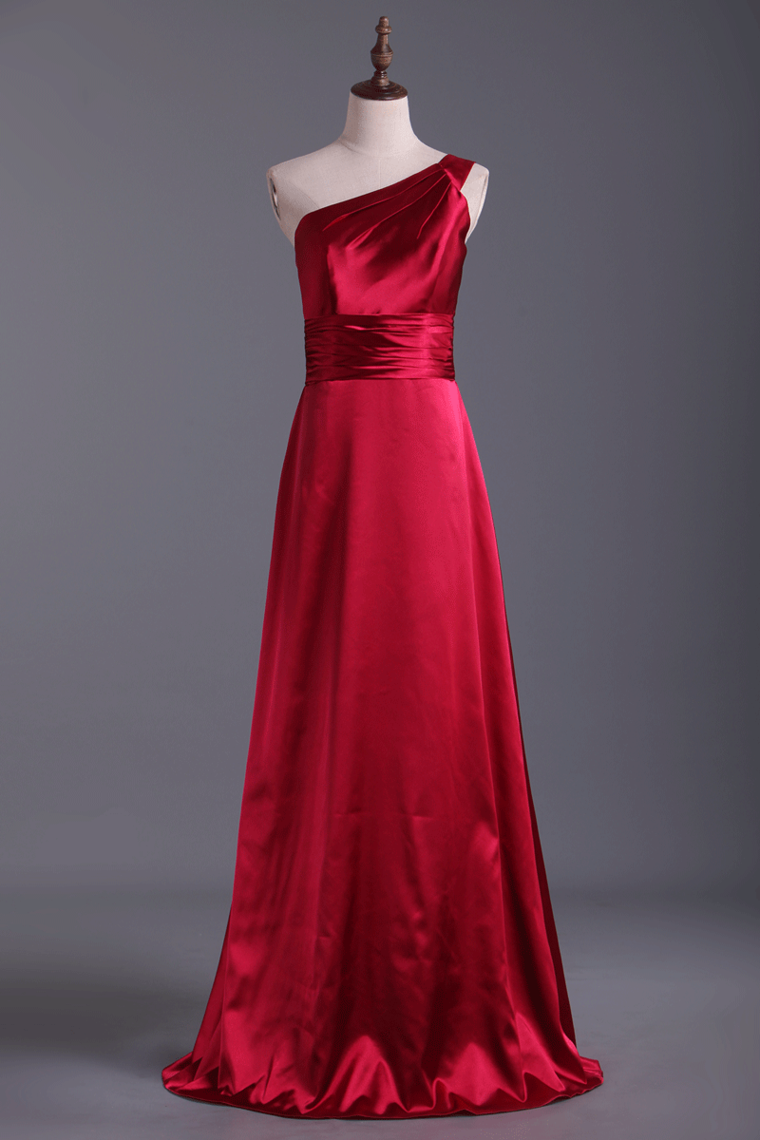 2024 Burgundy/Maroon One Shoulder Bridesmaid Dresses Floor Length A Line