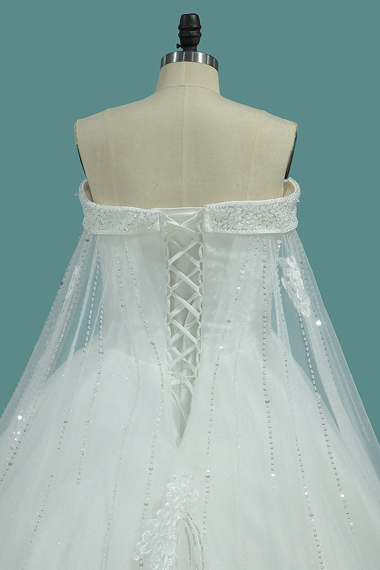 New Arrival Bling Wedding Dresses Off The Shoulder A Line Tulle Lace Up