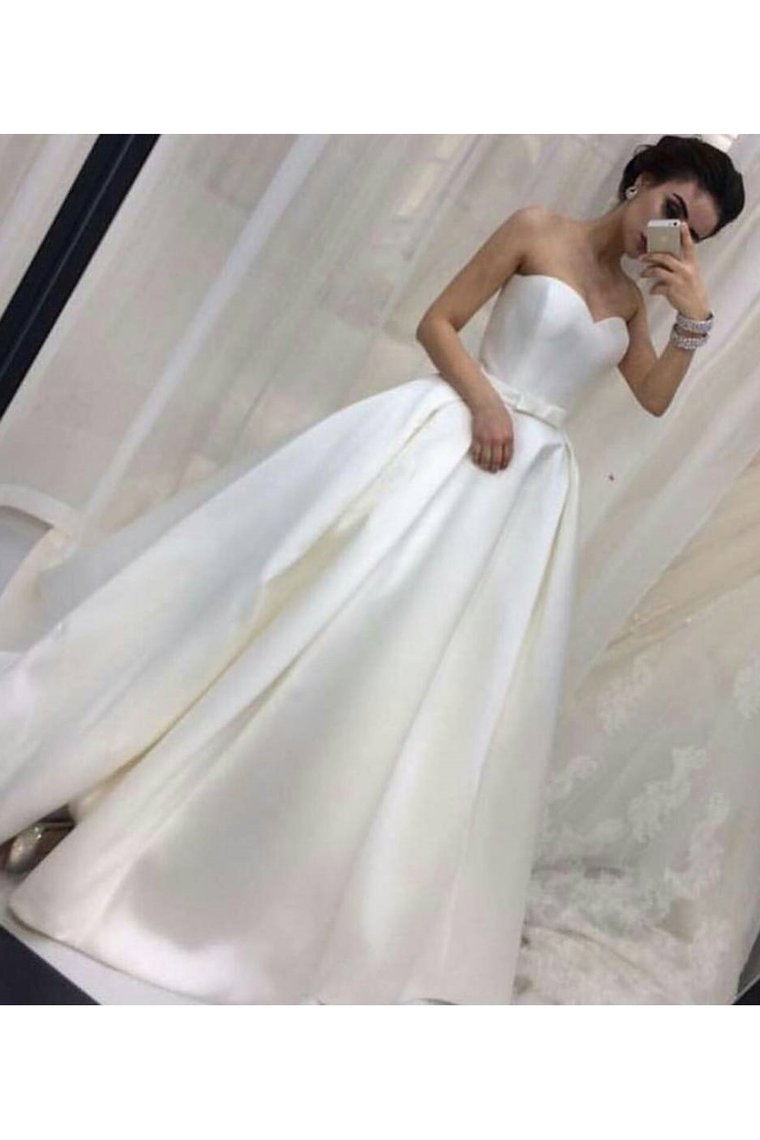 Sweetheart Satin Wedding Dresses A Line With Sash