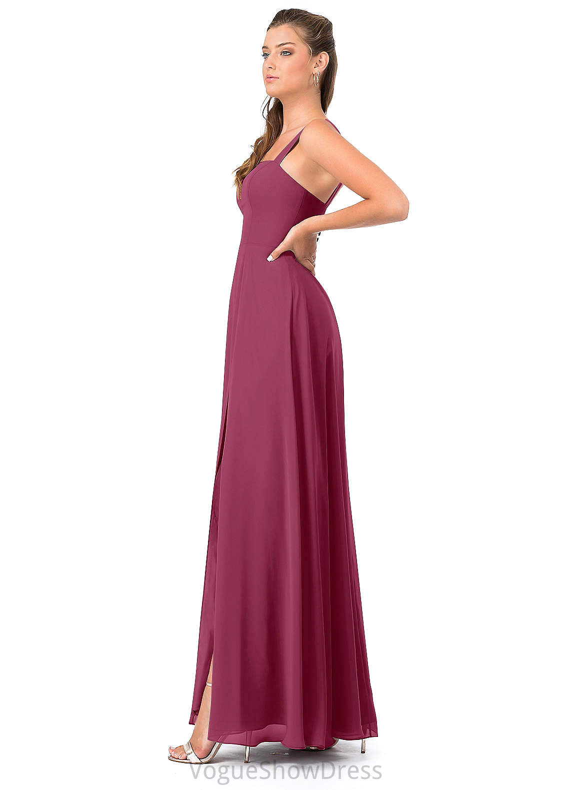 Taniya Short Sleeves Straps A-Line/Princess Floor Length Natural Waist Bridesmaid Dresses