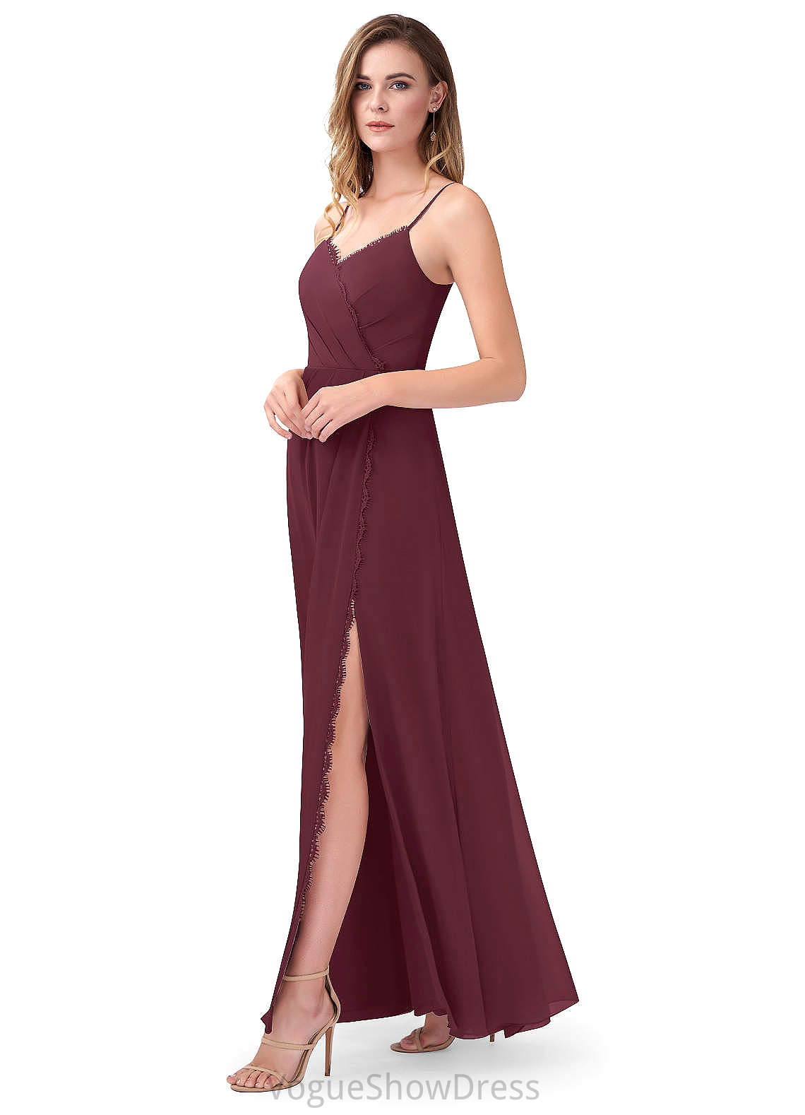 Undine Short Sleeves Taffeta Natural Waist A-Line/Princess Floor Length V-Neck Bridesmaid Dresses