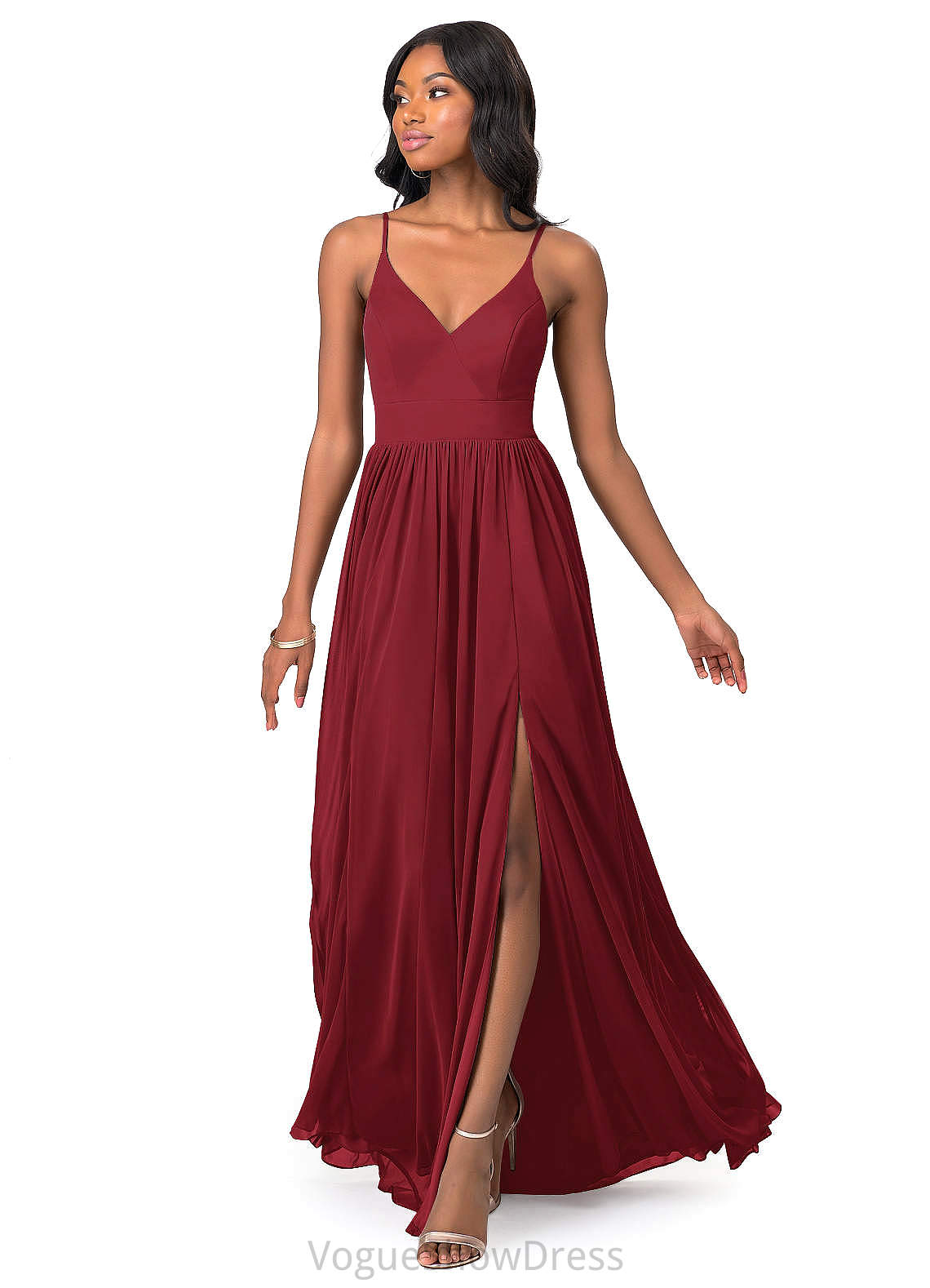 Sue Sleeveless Spaghetti Staps Floor Length Empire Waist A-Line/Princess Bridesmaid Dresses